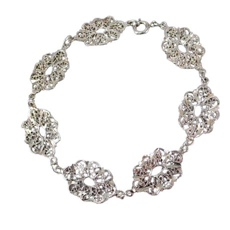 Vintage Sterling Silver Lace Filigree Panel Bracelet