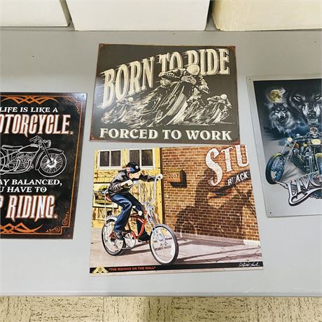 4 Motorcycle Metal Retro Signs 12.5” x 16”