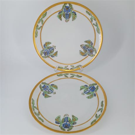 Pair of Art Deco Hand-Painted Plates with Gold Trim