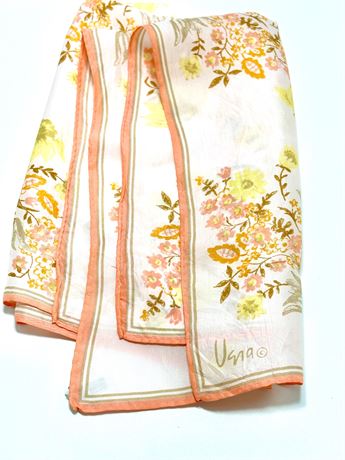 Vtg Vera Neumann Silk Peach Bordered Floral Scarf