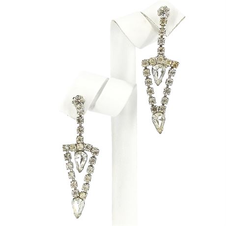 Vintage Rhinestone Arrowhead Dangle Earrings