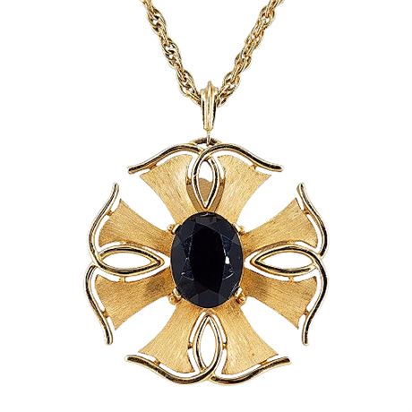 Signed Vintage CROWN TRIFARI Alfred Phillipe Designed Cross Pendant Necklace
