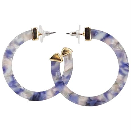 Pearlescent Blue Resin Flat Hoop Earrings