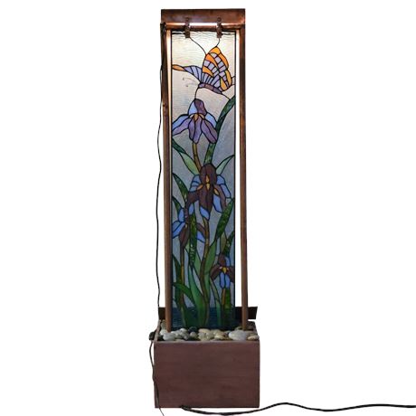 45" Stained Glass Butterfly Fountain w/ Pebble Base