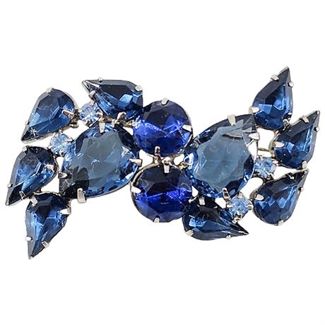 Vintage Chunky Blue Rhinestone Wave Brooch