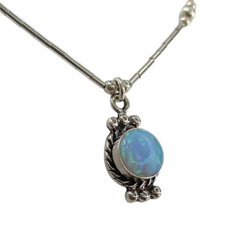 Southwestern Style Opal 925 Sterling Pendant Necklace on Tube Bead Chain