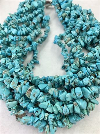 Superb 10 Strand Tumbled Turquoise Southwest Statement Necklace