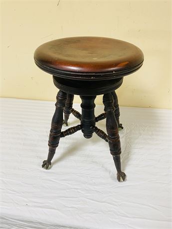 Antique Victorian Piano Stool w/ Glass Ball in Claw Feet