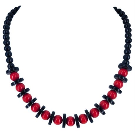 Vintage Red and Black Beaded Necklace