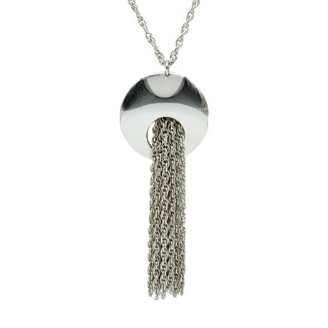 Vintage CROWN TRIFARI Extra Long Silver Tone Modernist Tassel Necklace