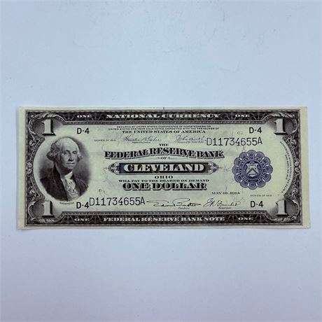 UNC 1914 $1 Fed Reserve Cleveland National Currency Note