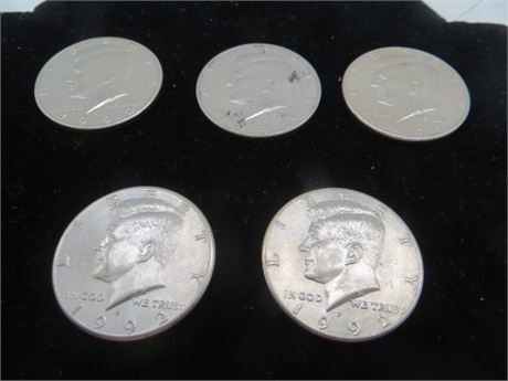 Five 1992 D Kennedy Half Dollars