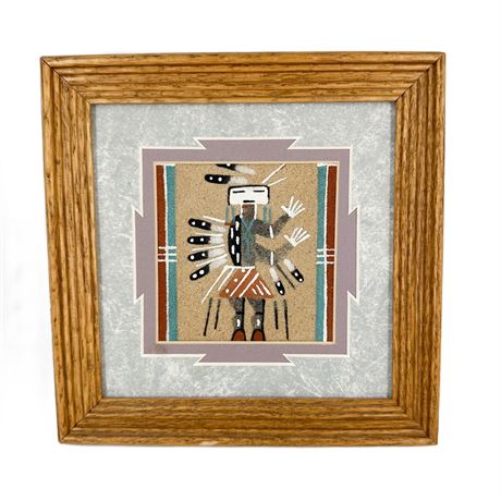 Vintage Navajo Sand Painting Humpbacked Yei
