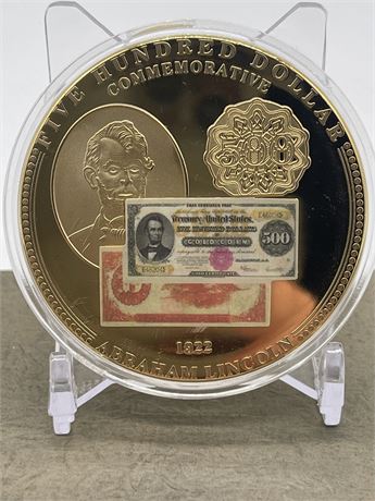 Limited Edition 24K Layered 1922 $500 Lincoln Coin