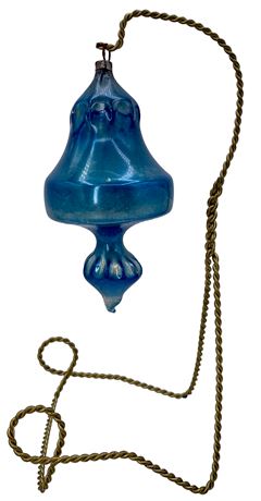 Large 5” Vintage Mystic Blue Blown Glass Ornament