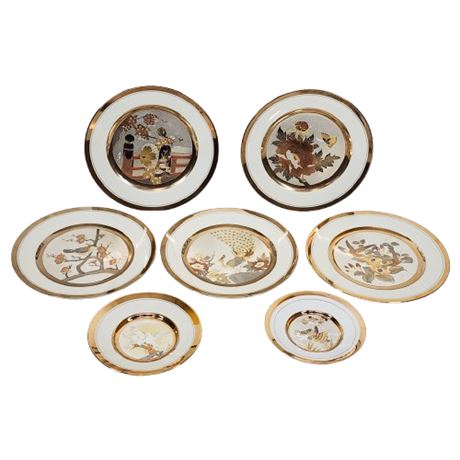 Seven Vintage Art of Chokin 18-24K Gold Gilded Decorative Plates