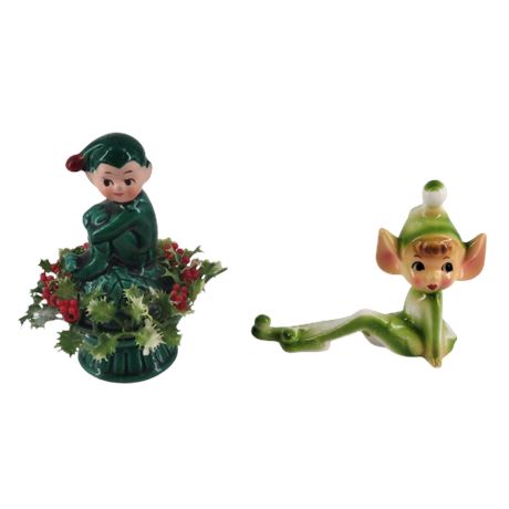 1960s Inarco Green Knee Hugger Pixie Elf / Green Laying Pixie Elf
