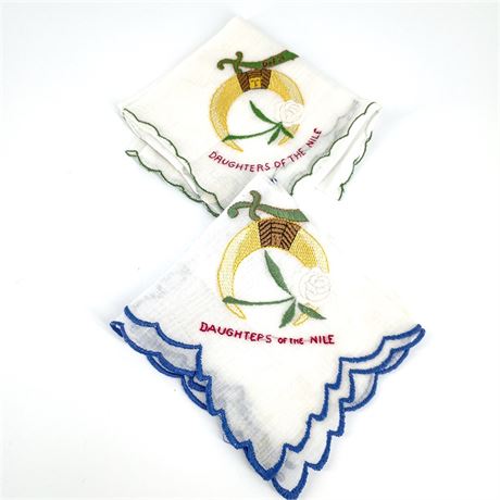 Daughters of the Nile Vintage Handkerchiefs, Lot of 2, Embroidered