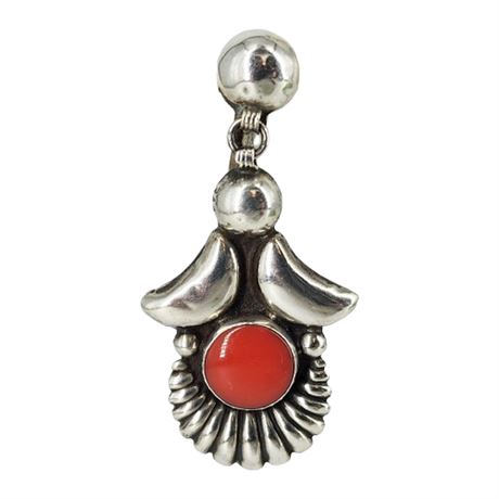 Single Vintage Mexico Silver Faux Coral Screwback Earrings