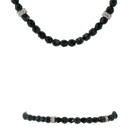 Napier Black Faceted Bead Necklace & Bracelet Set — Silver-Tone Rhinestone