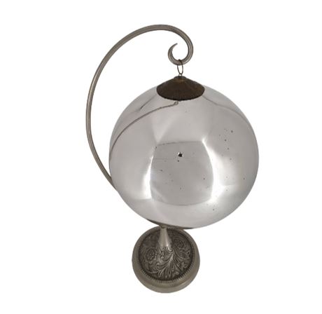 Huge Antique 10" Silver French Kugel, Vergo Glass