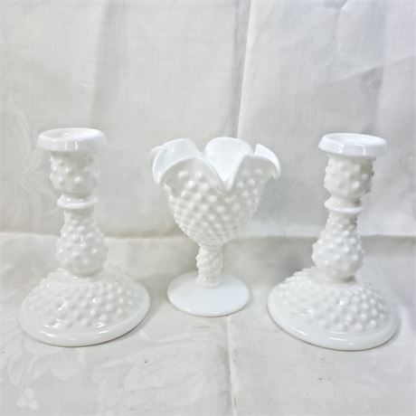 Lot of Milk Glass, Candle Sticks & Dish