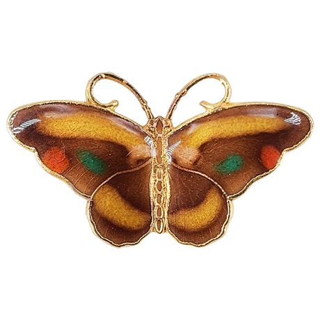 Vintage Brown & Yellow Enamel Butterfly Brooch