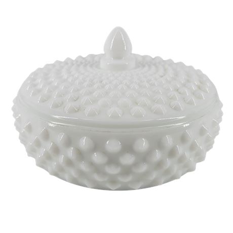 Fenton Hobnail Milk Glass Round Covered Candy Dish