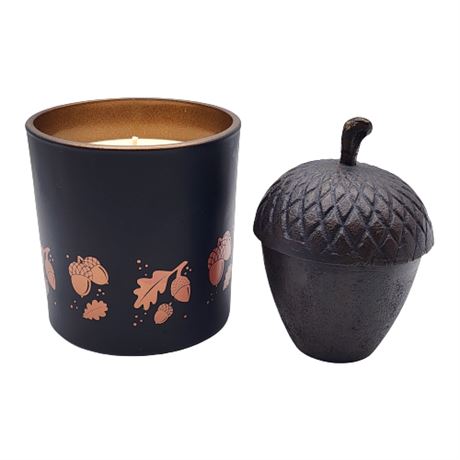 Cast Iron Acorn Votive & Root Candle "Harvest" Candle in Acorn Glass