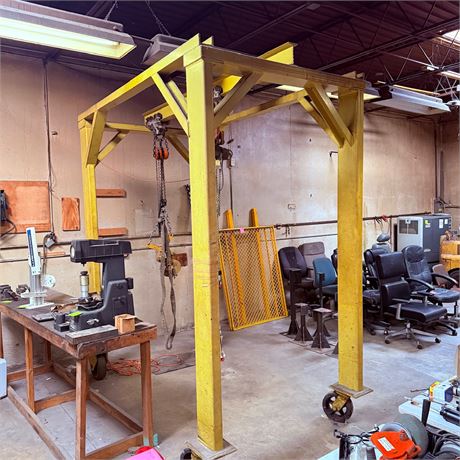 Large Gantry Crane on Industrial Casters w/ 2 Chain Falls