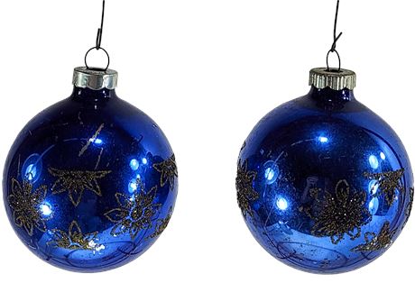 Two Vintage Blue Mica Shiny Brite Ornaments