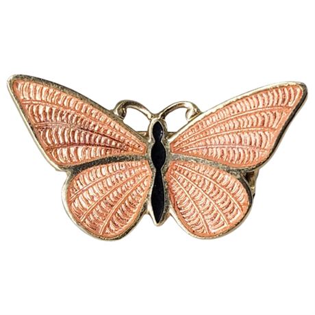 Vintage Peach Guilloche Enamel Mini Butterfly Brooch