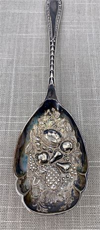 9” Victorian Era POTTER Fruit & Berry Silverplate Serving Spoon