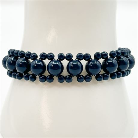 Vintage Napier Patented Gold Tone & Navy Beaded Bracelet