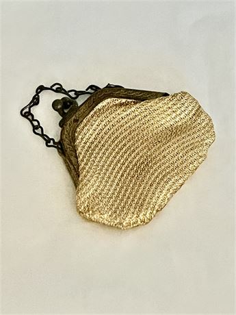 Small gold mesh vintage coin purse with chain handle