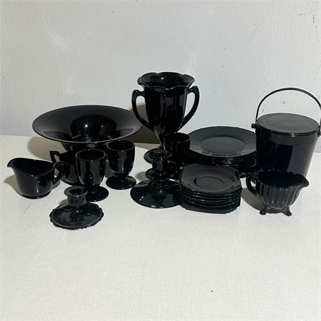 Lot of Assorted Black Amethyst Glass