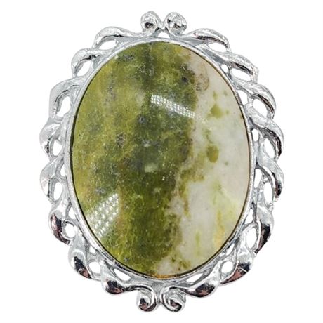 Vintage Green & White Gemstone Cabochon Brooch