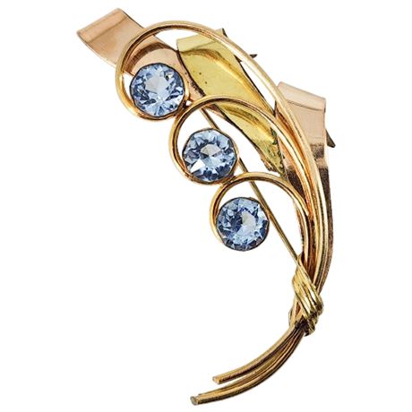 Signed Vintage Gold Filled Ice Blue Paste Gemstone Brooch