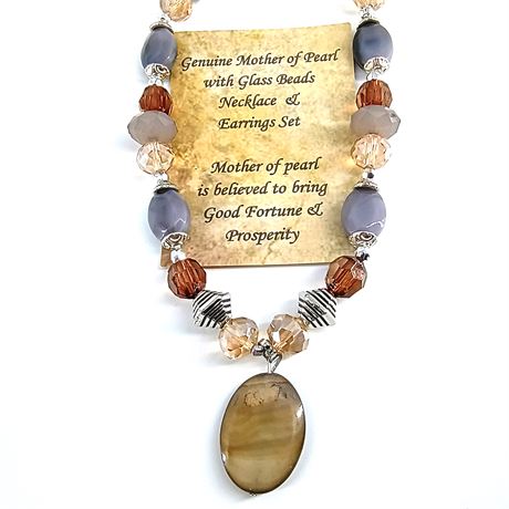 Genuine Mother of Pearl with Glass Beads Necklace & Earrings Set
