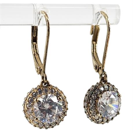 Sterling Silver CZ Halo Drop Earrings
