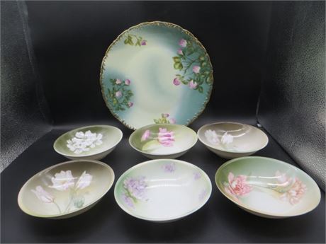 German Porcelain Plate w/Pink Clover Blossoms & Green Foliage w/Gilded