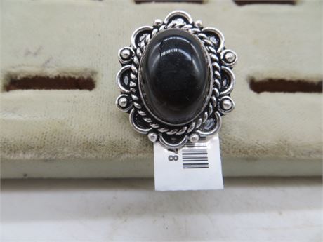 New Black Onyx German Silver Ring Size 7