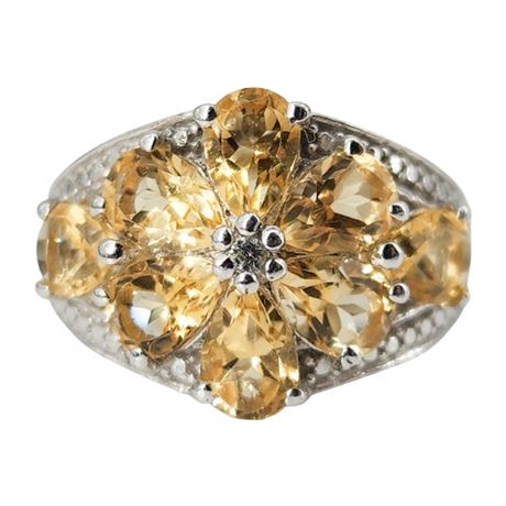 Signed KARIS Citrine Gemstone Flower Ring, Sz 5