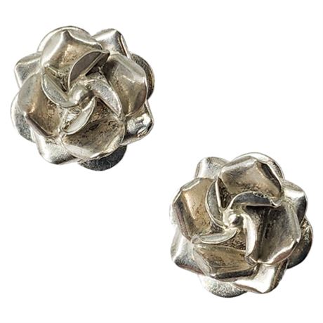 Vintage Taxco Mexico Sterling Silver Rose Earrings