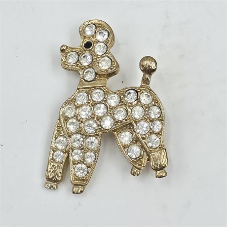 Adorable vtg Poodle Rhinestone Brooch