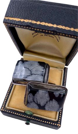 Pair of Luxe Sterling Silver & Polished Snowflake Obsidian Cufflinks