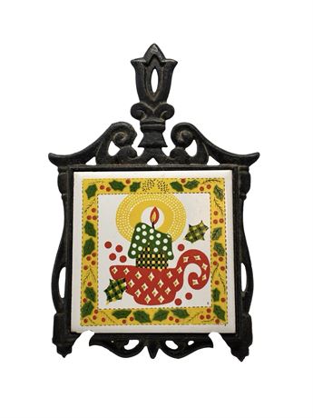 Vtg PRINCE Cast Iron Tile Trivet Christmas Candle