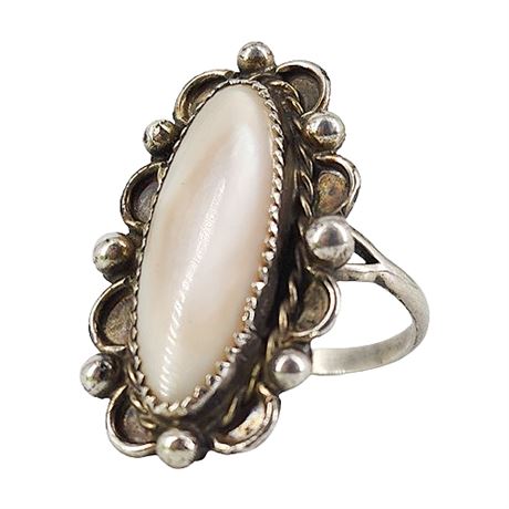 Native Sterling Silver Mother of Pearl Ring, Sz 8