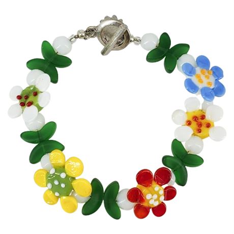 Artisan Made Lamp Glass Flowers Bracelet
