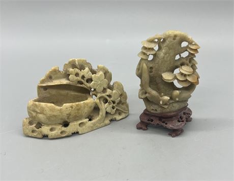 Pair Small Carved Soapstone